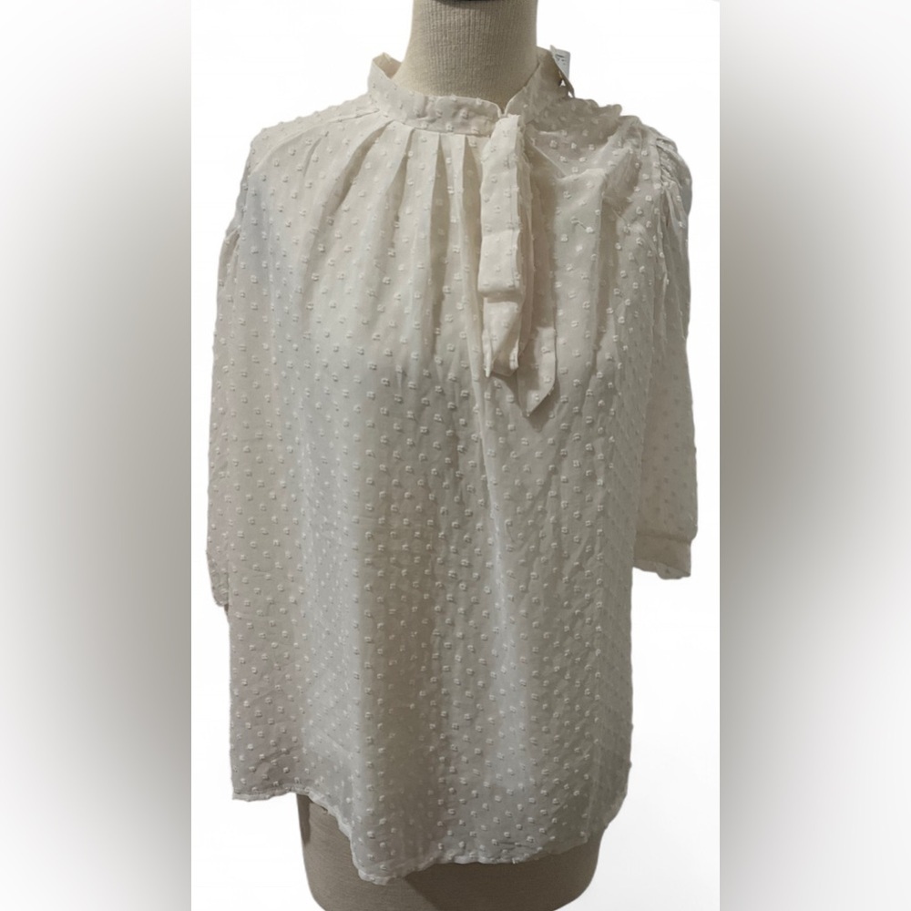 NWT Luna Rae Cream Polka Dot Blouse Women’s XL High Neck Keyhole Top